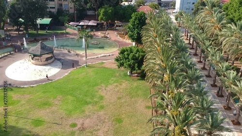 Beautiful park with gazebos, pigeons and fountains