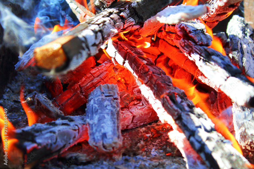 Burning firewood close up. Background. Texture. Burning firewood close up. Background. Texture.