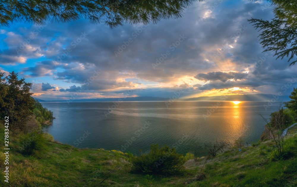 Sunset over  beautiful Lake Ohrid
