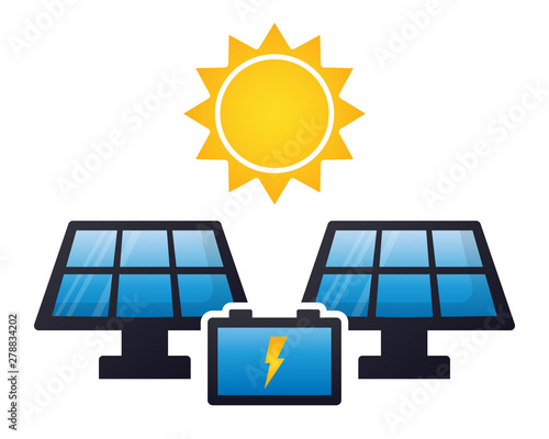 Solar energy panels battery charging colorful flat design vector icon