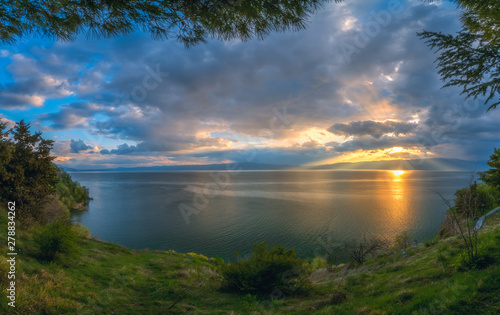 Sunset over beautiful Lake Ohrid