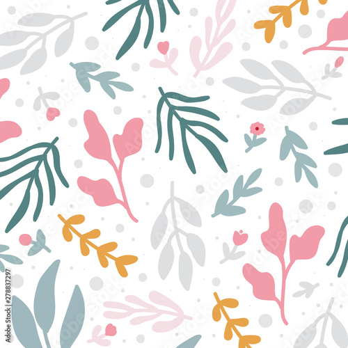 Summer floral seamless pattern  flat design for use as background  wrapping paper or wallpaper