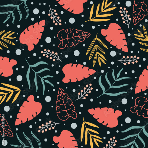 Summer floral seamless pattern, flat design for use as background, wrapping paper or wallpaper