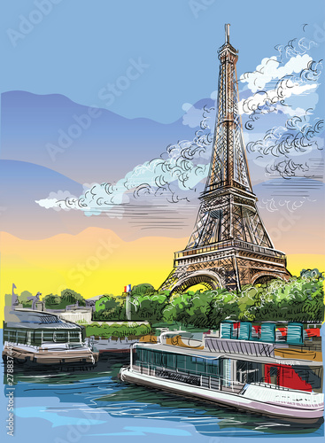 Colorful vector hand drawing Paris 3