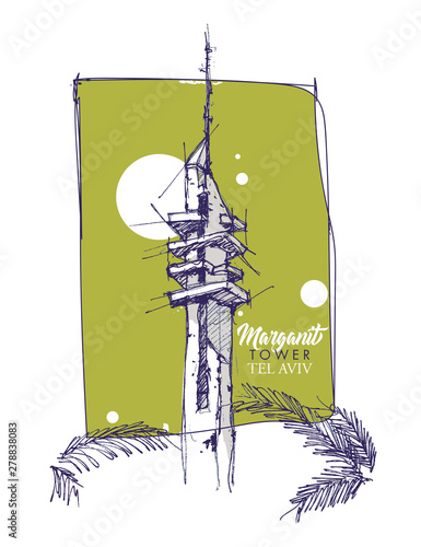Marganit Tower hand drawing sketch illustration