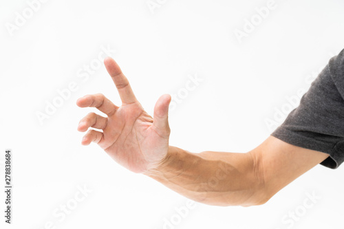 Asian man hand arm on white background