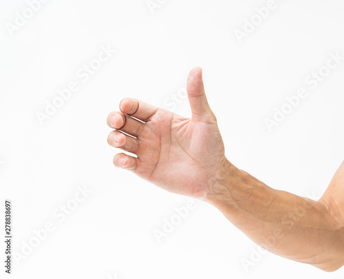 Asian man hand arm on white background