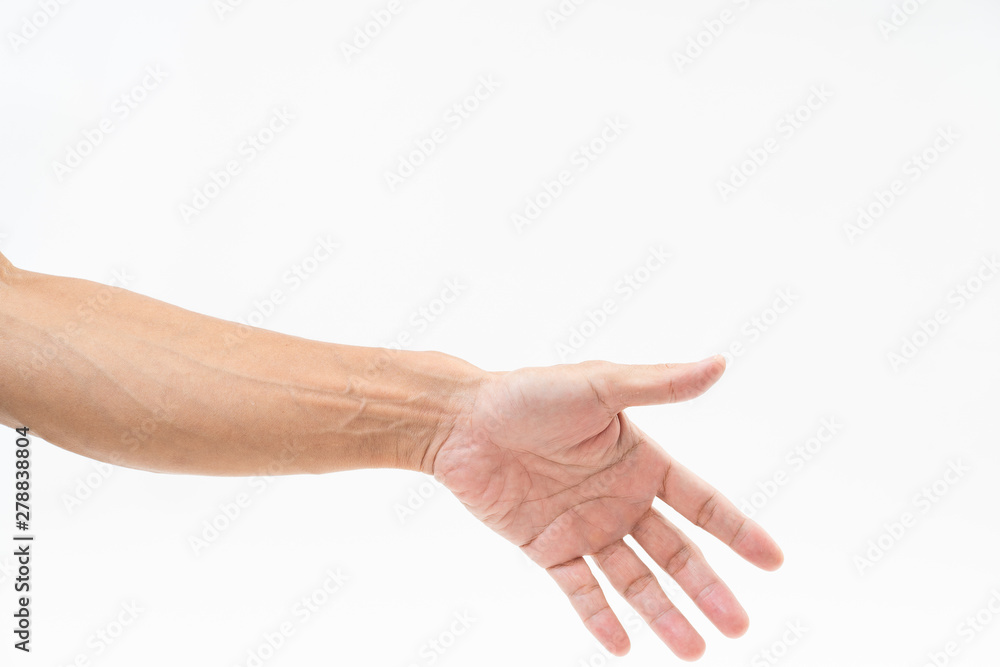 Asian man hand arm on white background Asian man hand arm on white background