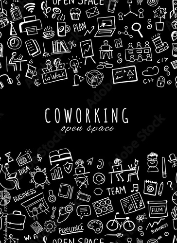 People in coworking office, seamless pattern for your design