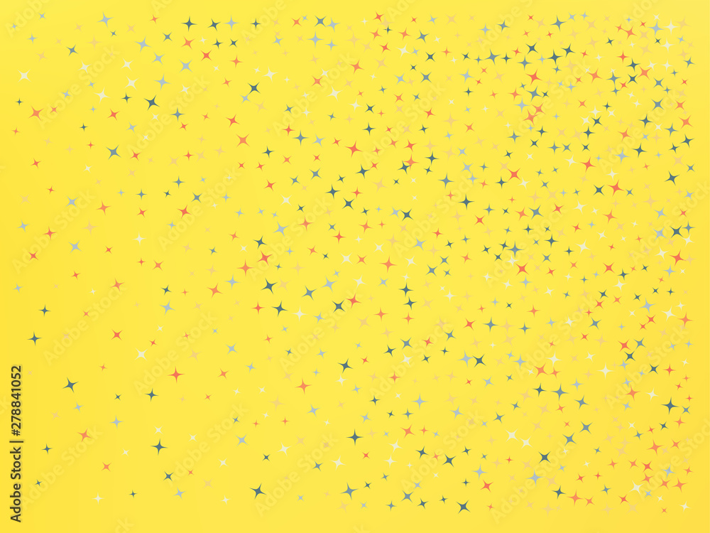 Yellow color background. Stars confetti. 