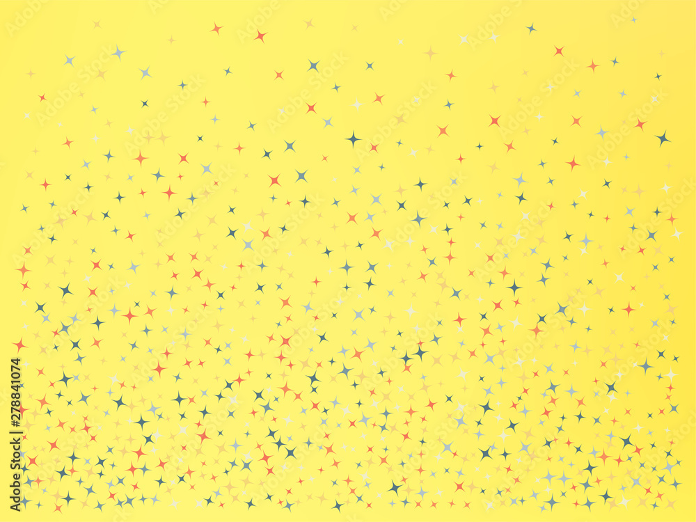 Yellow color background. Stars confetti. 