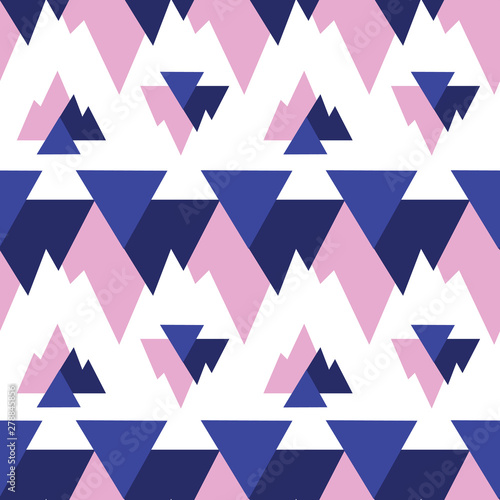 Blue pink triangles ikat seamless repeat pattern