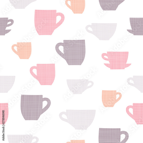 Simple linen textured cups vector repeat pattern