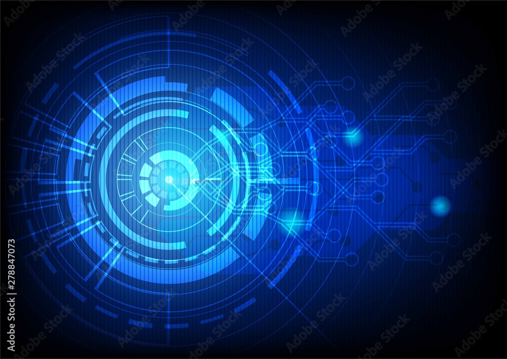 Abstract blue technology background.Vector circle and electricity line with blue electronic cycle.Digital data , circuit board, Scientific background,Digital art and Abstract background concept.