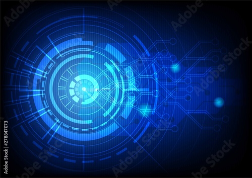 Abstract blue technology background.Vector circle and electricity line with blue electronic cycle.Digital data   circuit board  Scientific background Digital art and Abstract background concept.