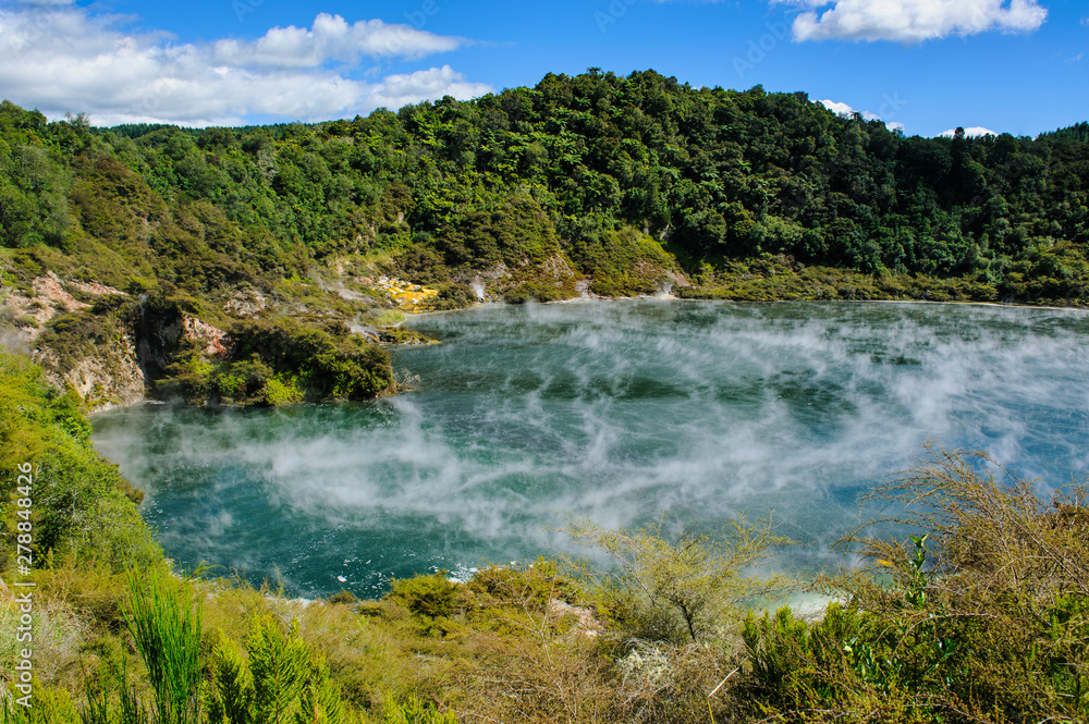 Frying Pan Lake, largest hot spring in the world, Waimangu Volcanic Rift Valley, North Island, New Zealand Frying Pan Lake, largest hot spring in the world, Waimangu Volcanic Rift Valley, North Island, New Zealand