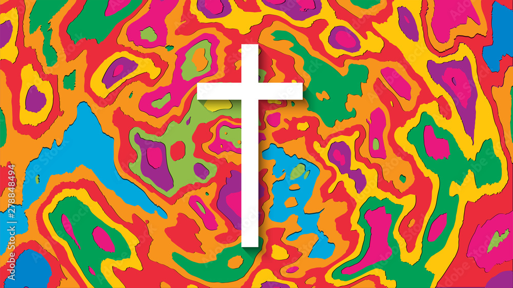 Christian cross in colorful styles for Easter festival
