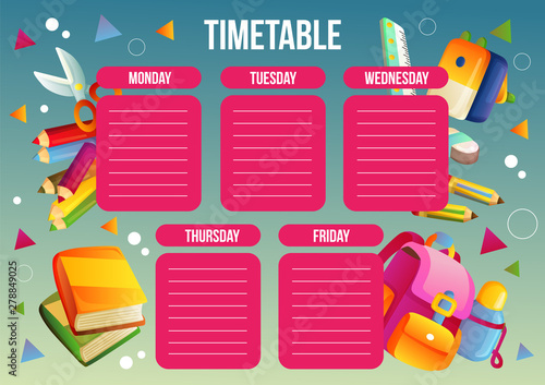school time table with school supplies
