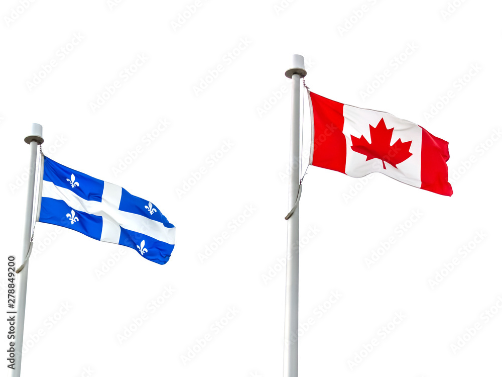 Fototapeta premium flag of Canada and flag of Quebec on white background