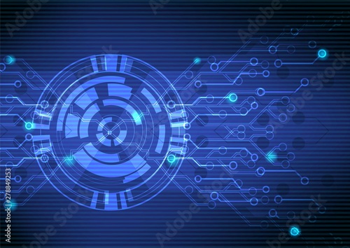 Abstract blue technology background.Vector circle and electricity line with blue electronic cycle.Digital data , circuit board, Scientific background,Digital art and Abstract background concept.