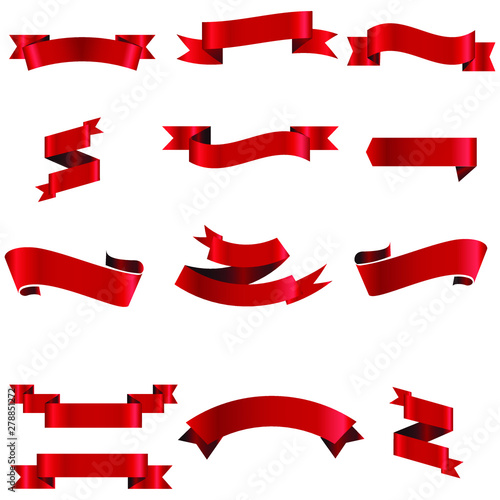 Red Ribbon Set InIsolated White Background, Vector Illustration