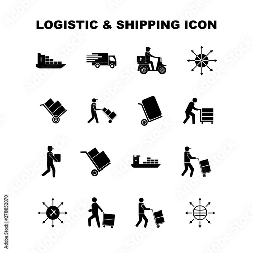 Simple Set of Logistic, Shipping Related Vector Glyph Icons. Contain such Icons Cargo, Distribution, Trolley, delivery and more.