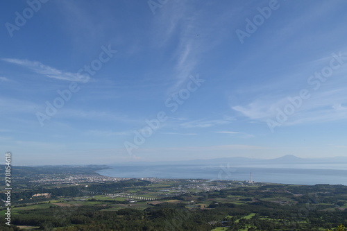 Landscape with field and ocean in Hokkaido  Japan