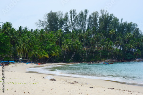 Green tree view at the beach by the sea of ​​the island .White waves at the beach at the seaside of the island