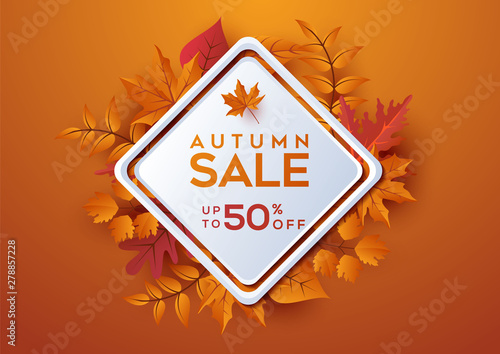 Autumn sale background layout decorate with leaves
