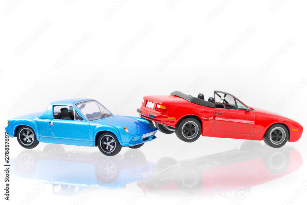 Car crash accident scene transport and accident concept isolated on white background