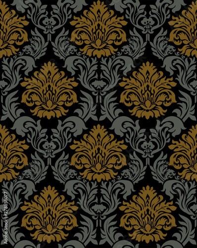 ダマスク柄・ダマスク織の背景イラスト_シームレスパターン・連続柄_3色配色｜damask background