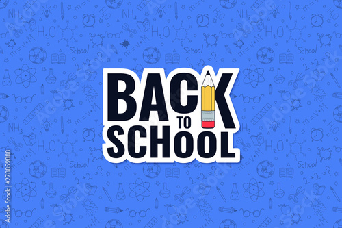 Back to school. Back to school logo on doodles background. Vector illustration