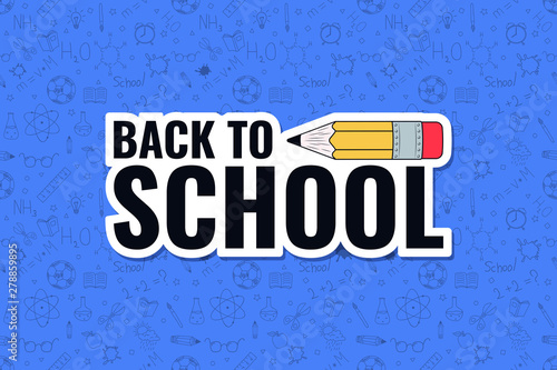 Back to school. Back to school logo on doodles background. Vector illustration