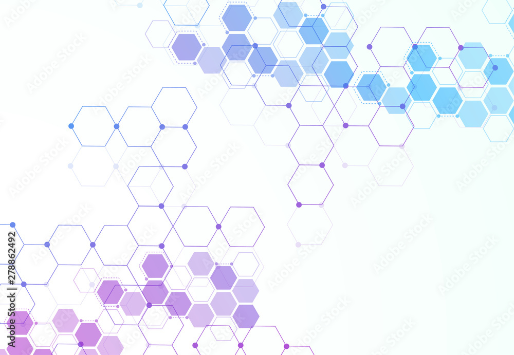 Abstract hexagonal molecular structures in technology background and science style. Medical design. Vector illustration Abstract hexagonal molecular structures in technology background and science style. Medical design. Vector illustration