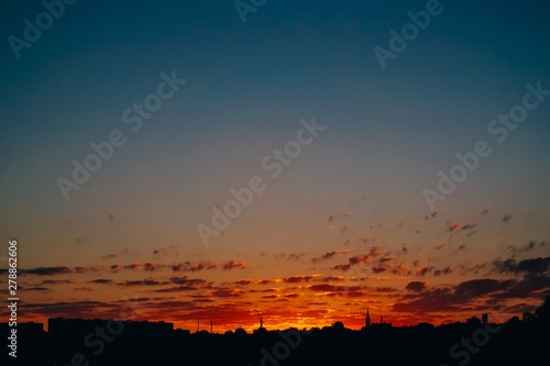 Beautiful sunset colored clouds in the sky.
