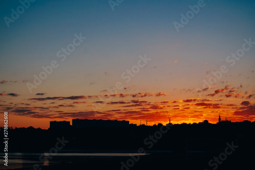 Beautiful sunset colored clouds in the sky.