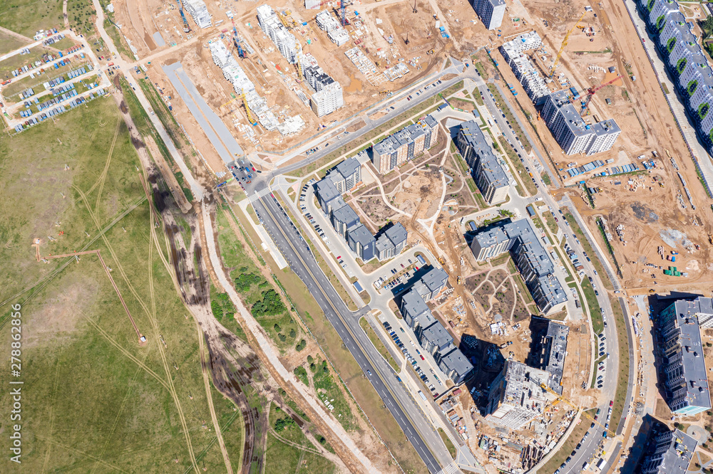 aerial top view of city construction site. development of new residential area