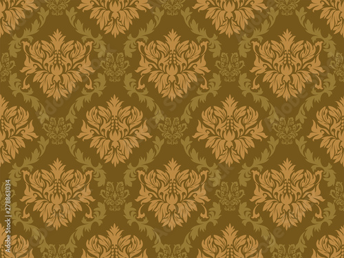 ダマスク柄・ダマスク織の背景イラスト_シームレスパターン・連続柄_3色配色｜damask background