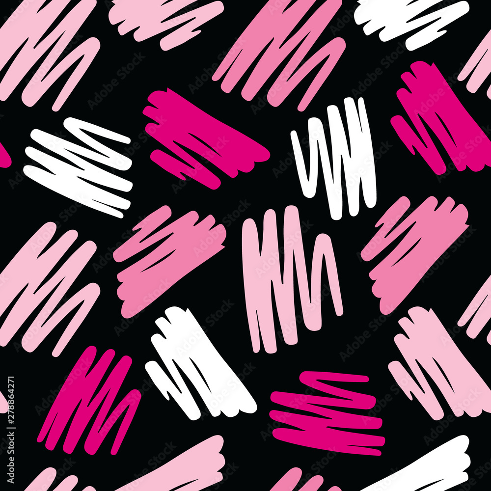 Vector seamless pattern. Pink and white brush strokes on black background. Vector seamless pattern. Pink and white brush strokes on black background.