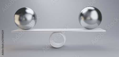 chrome balls on a scale 3d-illustration light grey white