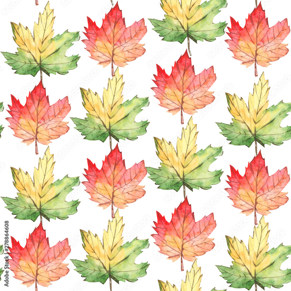 Watercolor seamless pattern autumn floral. Hand draw leaves design elements.