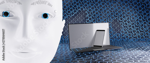 robot white head face with ...