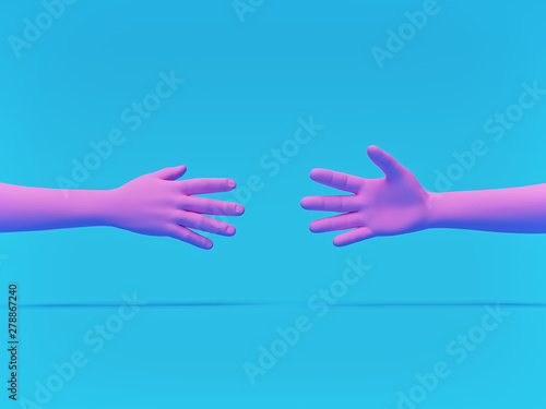minimal pink hands on blue background. helping and partnership concept. 3d rendering