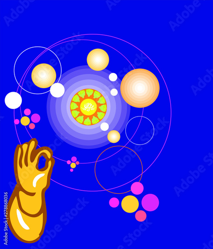 symbol of lord Buddha basrelife  mud print in pale yellow background  in the universe