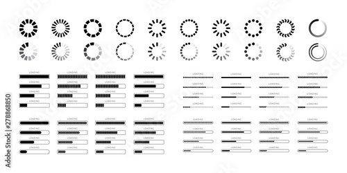 Set loading bar progress icons isolated on white background