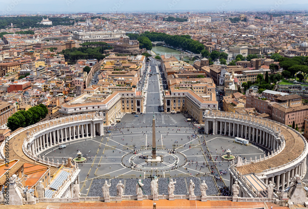 Saint Peter's Square in Vatican and aerial view of Rome - Italy.