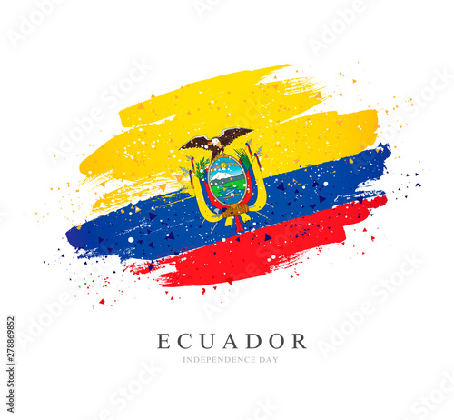 Flag of Ecuador. Brush strokes drawn by hand. Independence Day.