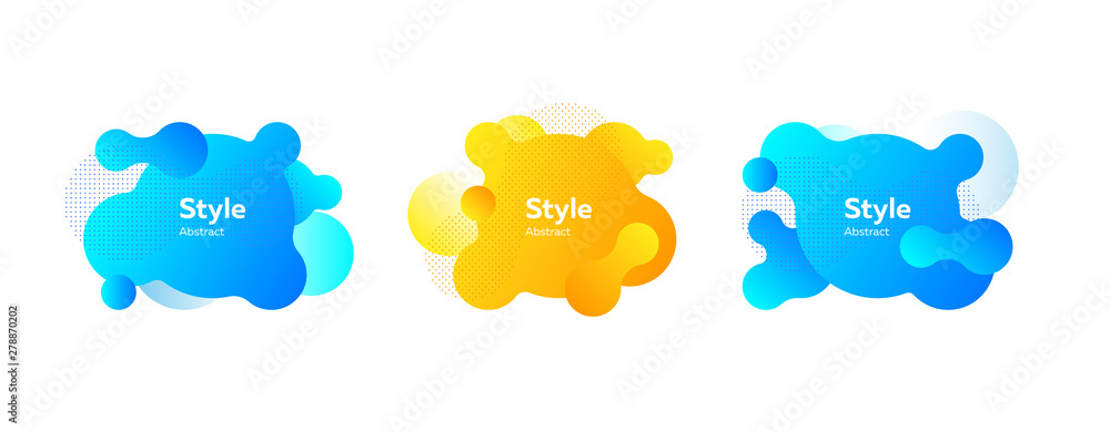 Collection for marketing design. Dynamical colored forms and dots. Gradient banners with flowing liquid shapes. Template for design of logo, flyer or presentation. Vector illustration