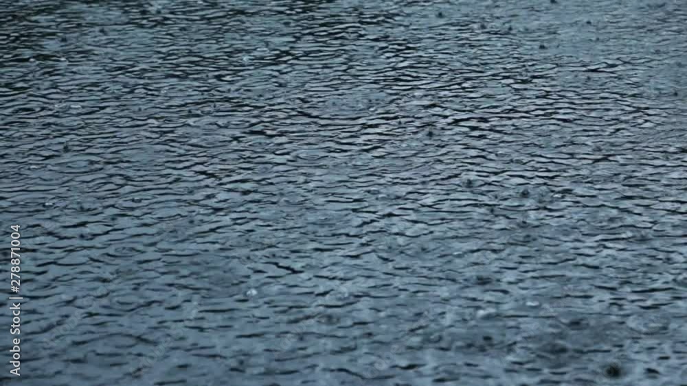 Rain drops fall on water surface of pond, lake or river forming a uniform background. bad weather concept Rain drops fall on water surface of pond, lake or river forming a uniform background. bad weather concept