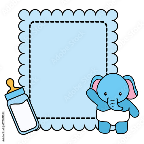 cute little elephant baby card with milk bottle